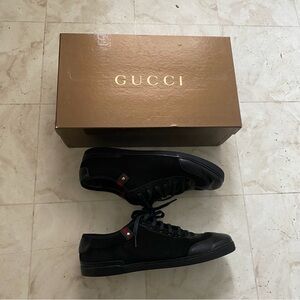 $985 Gucci Made in Italy Black Leather Suede Low Top Men's Sneakers Size 9G